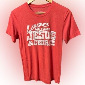 Texas True Threads Red Love Me Some Jesus & George T-Shirt Size Small